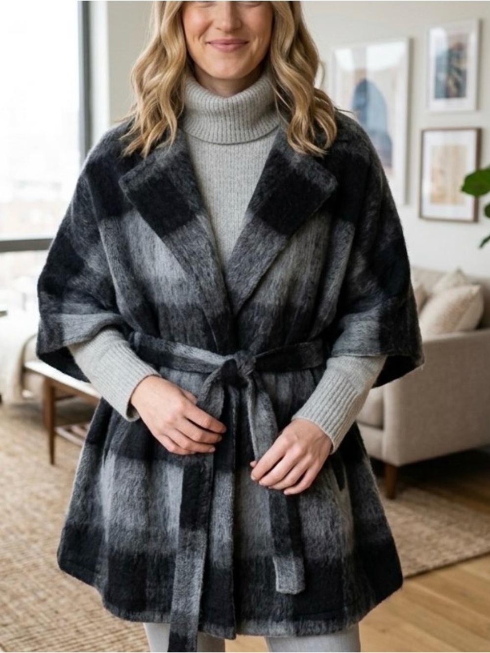 Vintage Gray Mohair and Alpaca Belted Poncho from the Gap